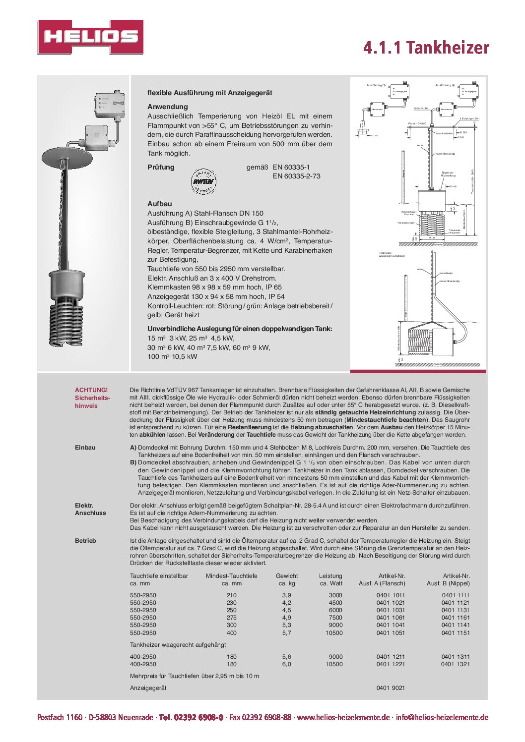 HELIOSTankheizer Helios Heizelemente