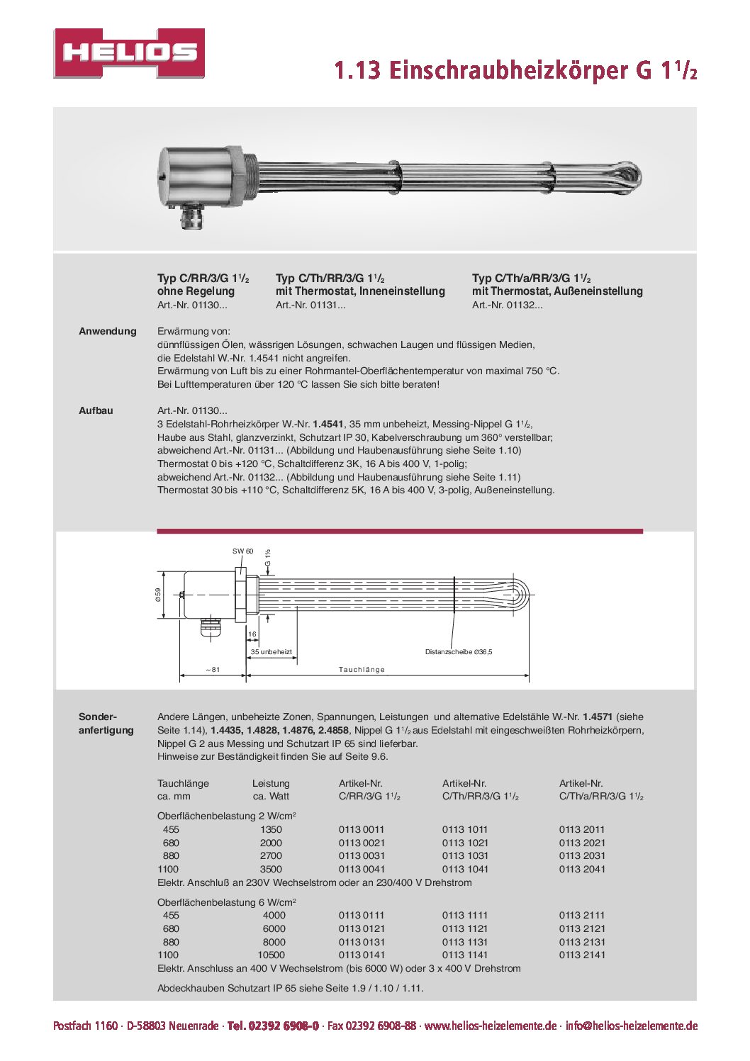 HELIOSEinschraubheizkörper ohne Regelung Helios Heizelemente